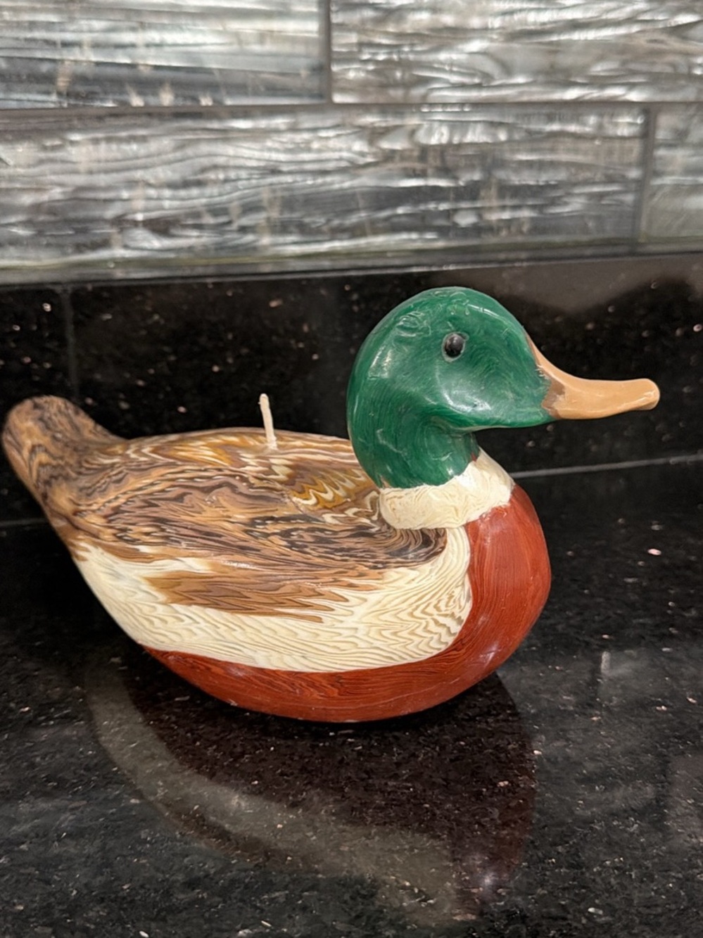 Duck-Shaped Decorative Candle in Green, Brown, Cream, Rust